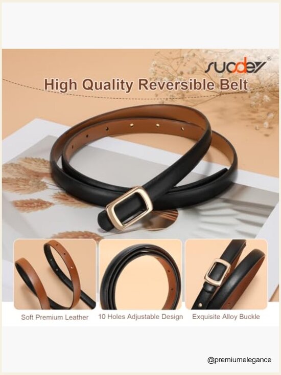 2 Pack Reversible Leather Belts for Dresses Jeans Pants Skinny 0.6\